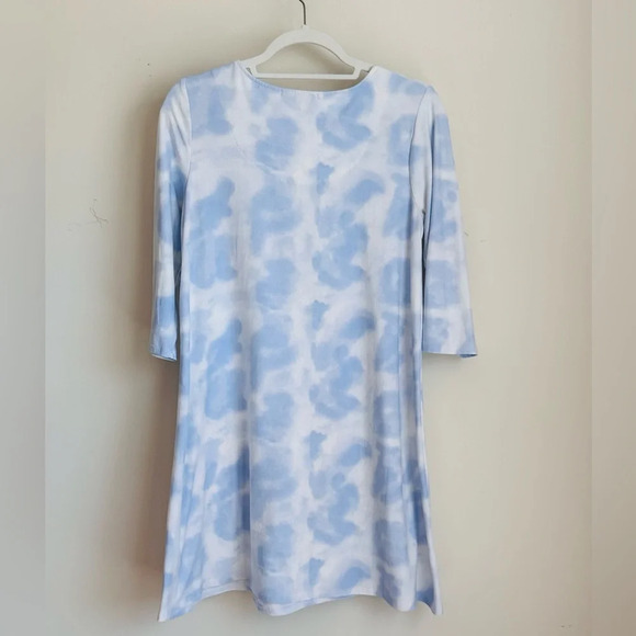 Pink Rose Dress - Blue Hydra Tie Die - 3/4 Sleeves in a Size L - Picture 7 of 13